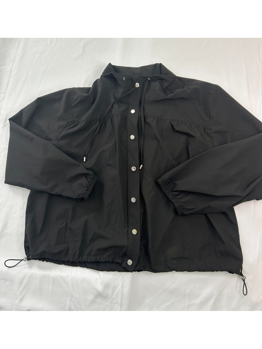 Calvin Klein Women's Black Lightweight Windbreaker Jacket Drawstring Hooded XL